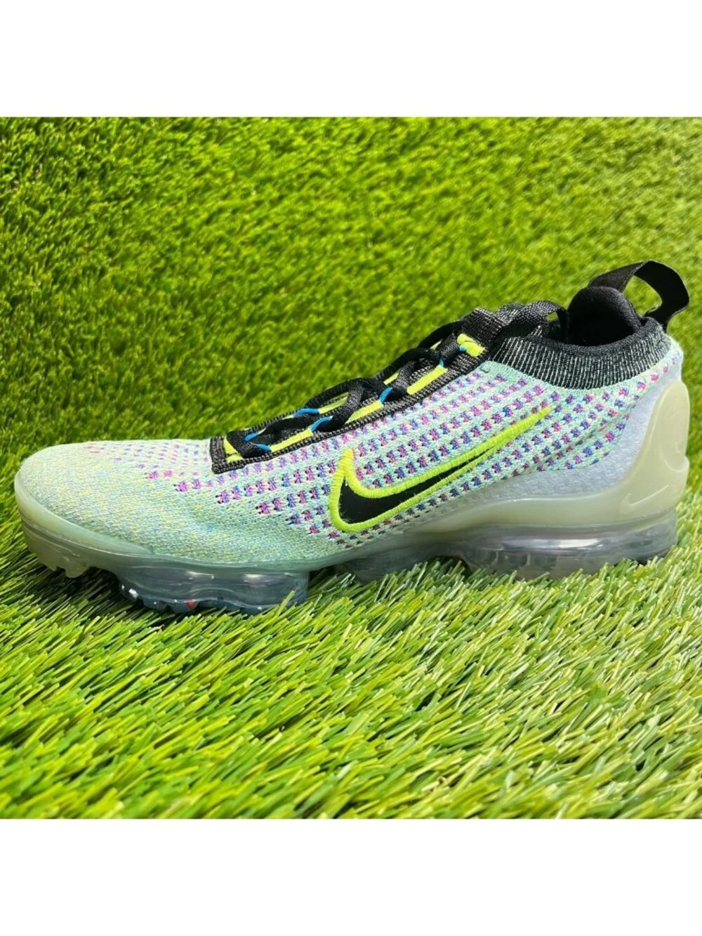 Nike Air VaporMax 2021 Flyknit Boys Size 4Y Green Blue Running Shoes Sneakers